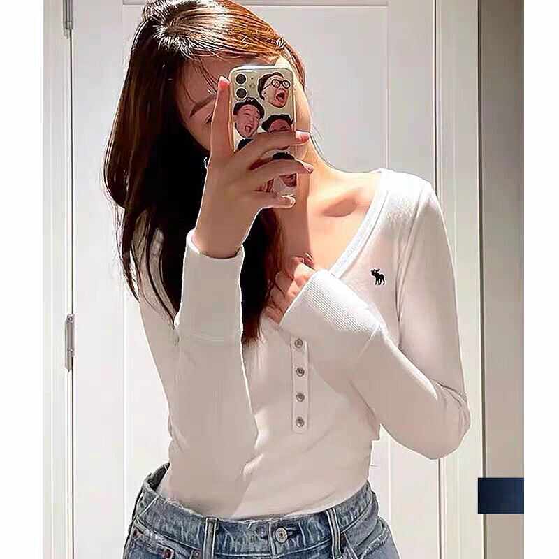 Absolutely&Friend2026春夏款AF美式纯色长袖T恤修身V领打底衫女