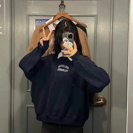 Hollister秋冬季新款小海鸥套头T恤长袖上衣复古假两件圆领卫衣女