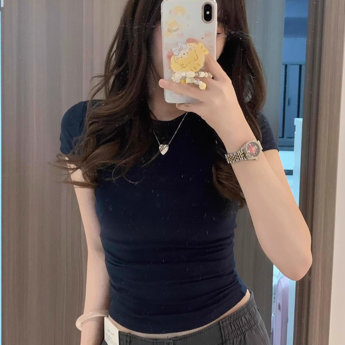 Hollister小海鸥青春修炼手册弹力短袖亨利衫修身百搭纯色T恤女