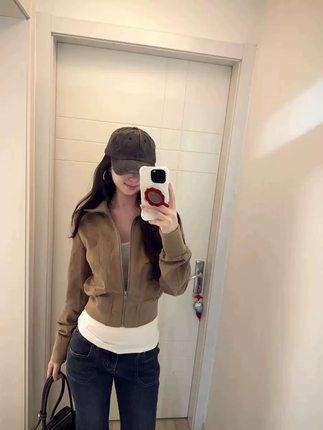 Hollister小海鸥外套女短款立领拉链夹克美式复古工装风休闲上衣