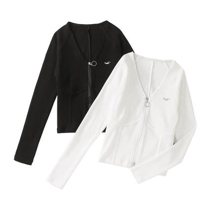 Hollister小海鸥秋冬款鱼骨修身开衫长袖外套显瘦针织瑜伽上衣潮