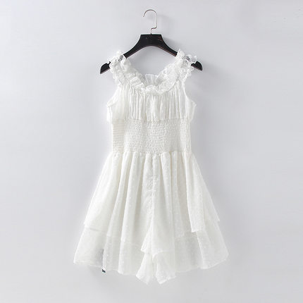 Hollister小海鸥系带一字领短袖裙碎花百搭纯色收腰连衣裙短裙潮