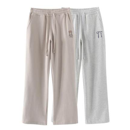 Hollister小海鸥秋冬刺绣百搭加绒直筒运动休闲薄绒保暖长裤女裤