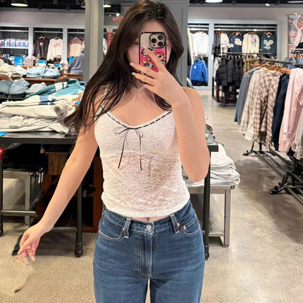 Hollister小海鸥辣妹甜美蕾丝蝴蝶结系带内搭吊带休闲背心女外穿