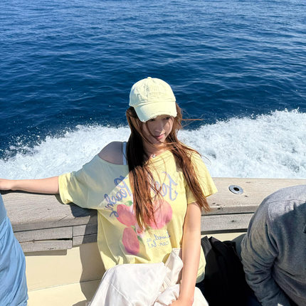 Hollister小海鸥美式复古斜肩短袖T恤女装套头印花宽松休闲上衣潮