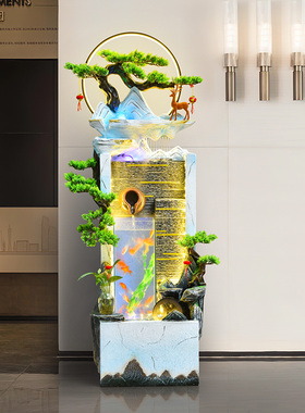 简约流水喷泉玄关家居鱼池造景欧式水幕墙鱼缸公司招财加湿落地