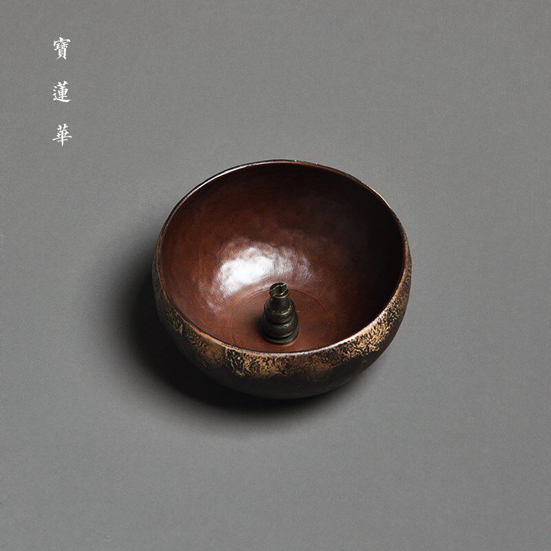 鎏银紫铜香炉 禅韵线香插香篆炉塔香炉中式铜摆件 铜香插座铜茶玩
