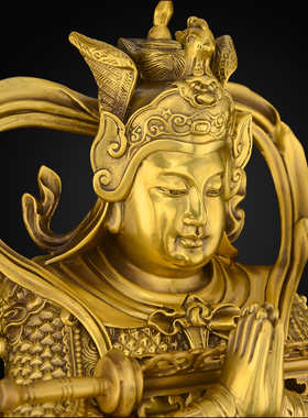 黄铜韦陀菩萨摆件伽蓝韦驮左右护法佛像铜像家用佛堂供奉神像大号