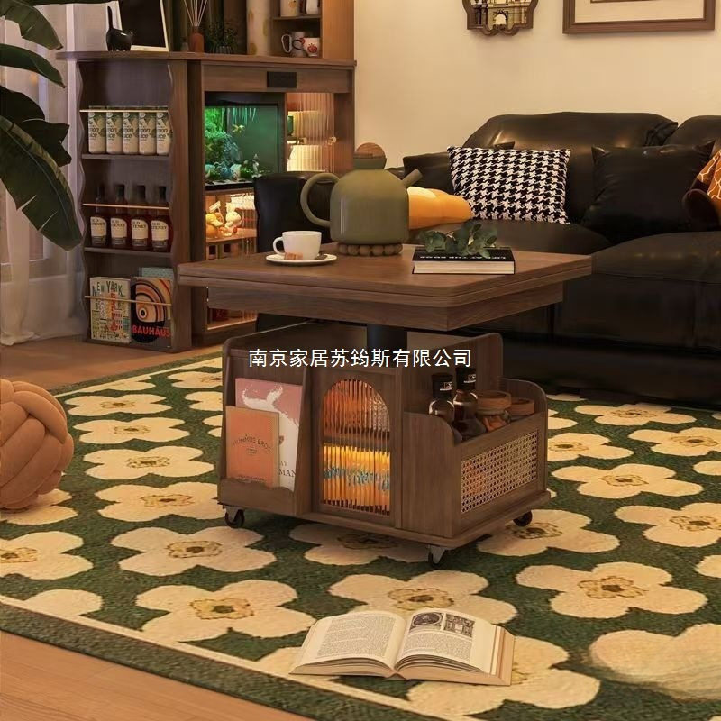 百洛茶台客厅沙发升降茶几爆款折叠餐桌两用实木茶桌移动多功能推