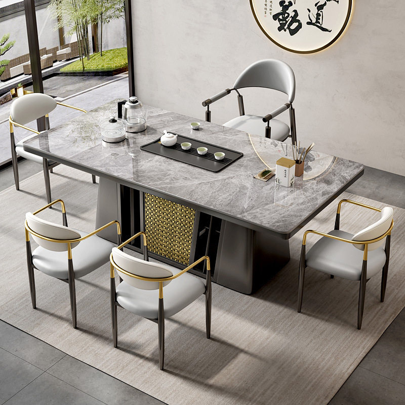 轻奢现代简约岩板茶桌椅组合客厅阳台办公室家用茶几烧水一体套装