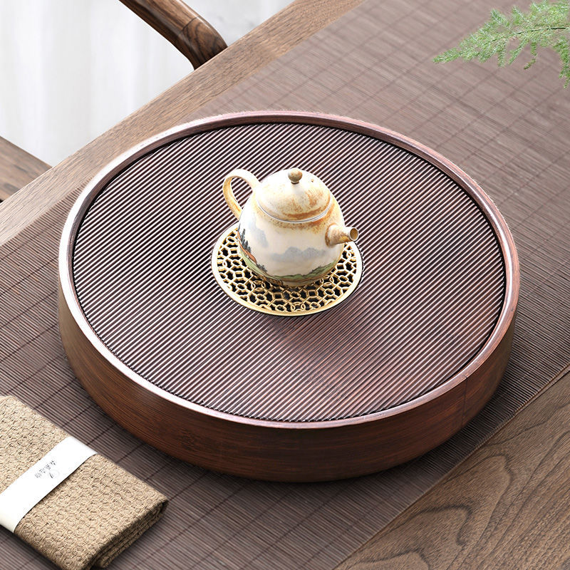 茶盘托盘小型家用茶具茶台新中式轻奢现代竹制圆形蓄水茶海干泡台