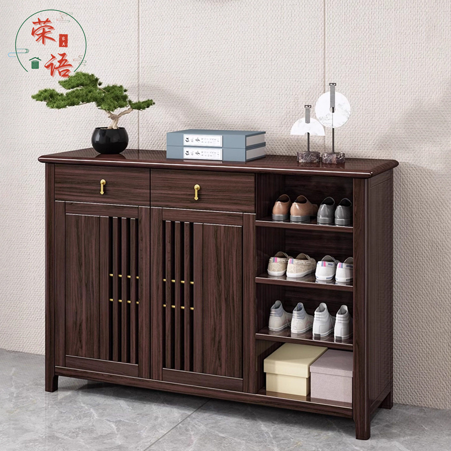 实木鞋柜新中式乌金木实木鞋柜进门家用门口鞋架子客厅储物收纳柜