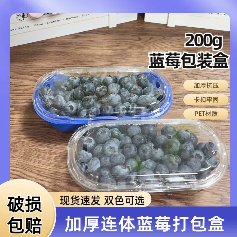 200g蓝莓盒子树莓打包盒 加厚透明塑料贴纸蓝底一次性蓝莓包装盒