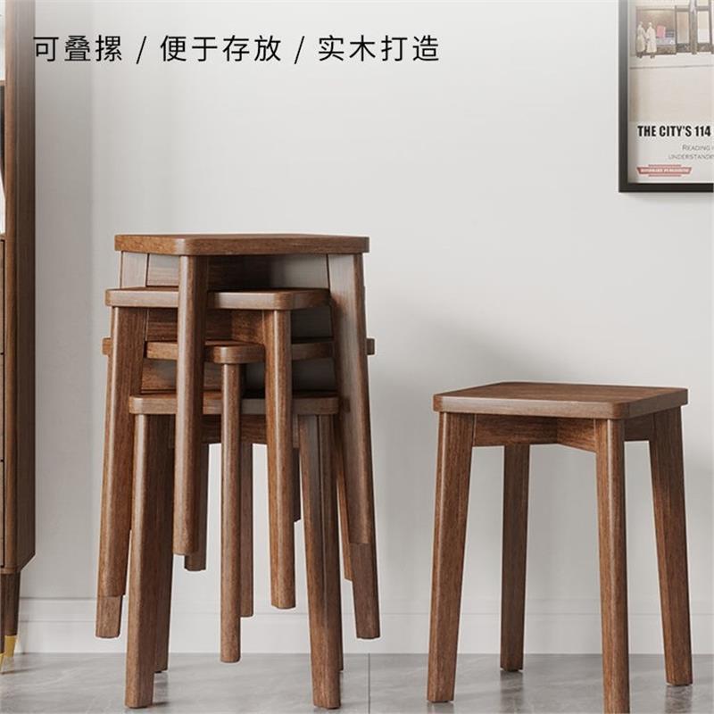 实木凳子家用小板凳现代简约餐桌椅子网红圆凳可叠放餐椅方凳矮榕