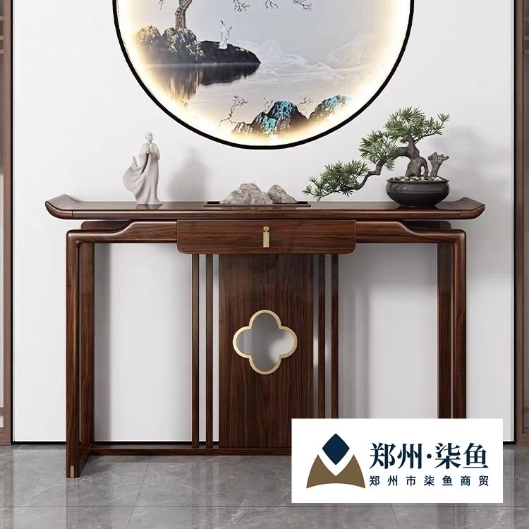 玄关桌乌金木条案入户门客厅案几实木玄关柜长条新中式家用简约