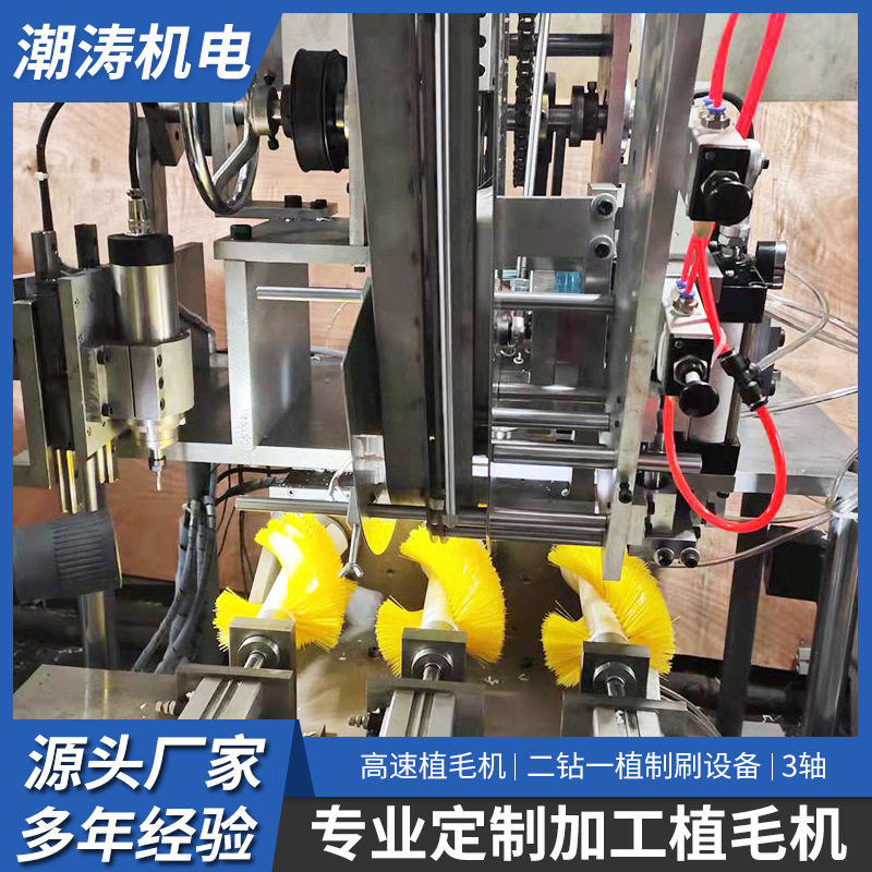 两钻双色多工位扫把植毛机全自动数控清洁地板刷钻植一体机