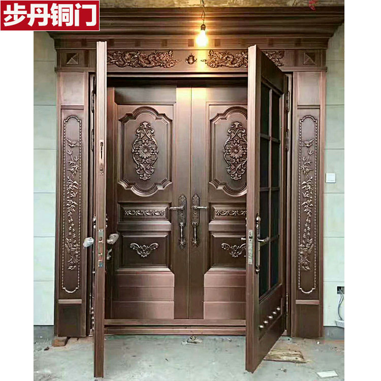 冬季保温别墅大门铜门双开不锈钢门纱网复合门玻璃门保温铜门浙江