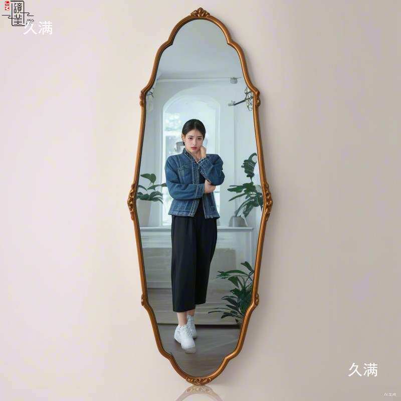 玄关法式复古中古穿衣镜全身镜壁挂入户客厅椭圆用墙欧式试衣镜