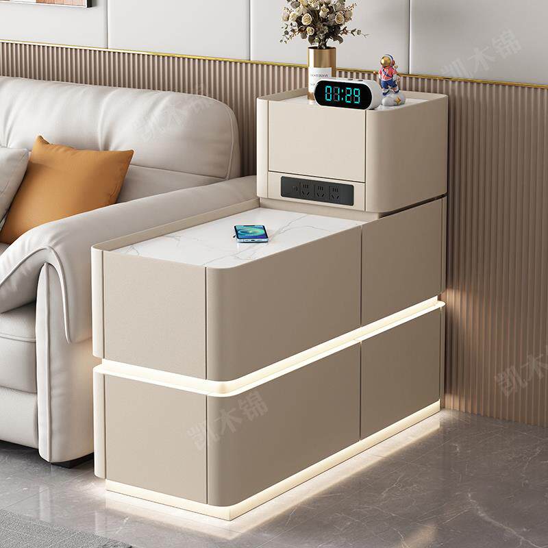 沙发侧边柜智能感客厅2026年新款隔断实木边几带灯小茶几角几
