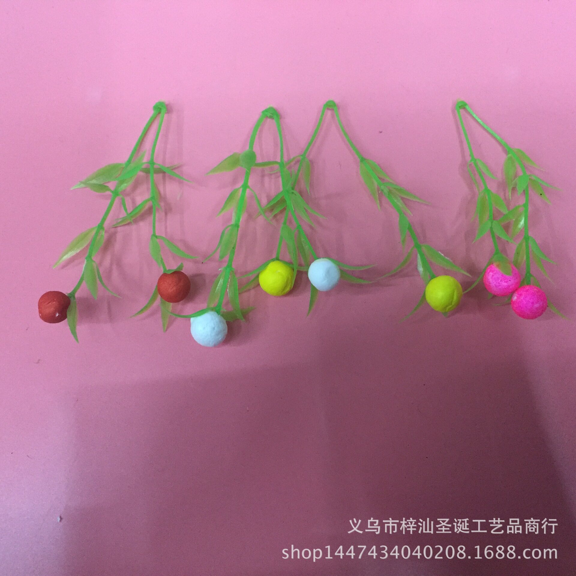 现货仿真花配件两叉竹叶水草加泡沫果 清明花装饰插花配件批发草