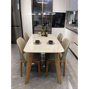 2026北欧原木风色岩板餐桌椅长方形轻奢大理石现代简约实木小户型