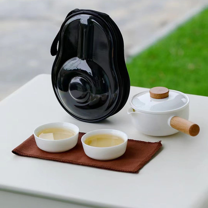 羊脂玉白瓷旅行茶具套装户外露营泡茶快客杯便携式茶壶随身收纳包