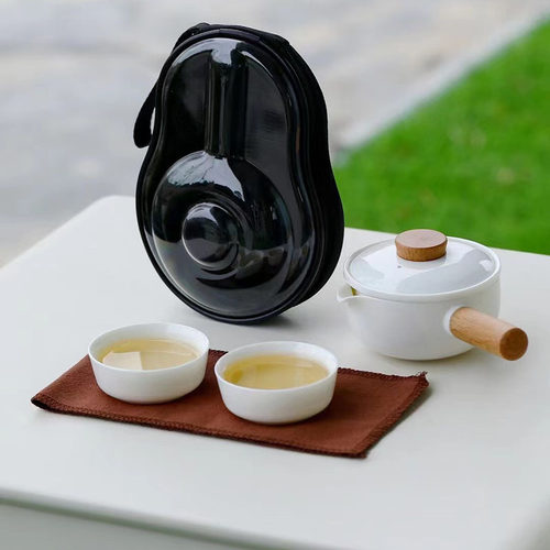 羊脂玉白瓷旅行茶具套装户外露营泡茶快客杯便携式茶壶随身收纳包