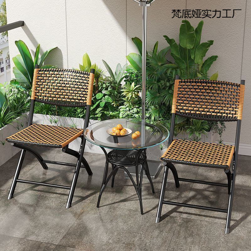 阳台折叠椅家用休闲藤椅塑料藤编靠背小椅子单人户外马扎凳子餐椅
