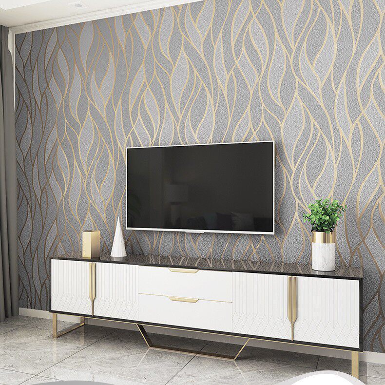 跨境现代简约条纹电视背景墙壁纸客厅无纺3D立体凹凸卧室加厚墙纸
