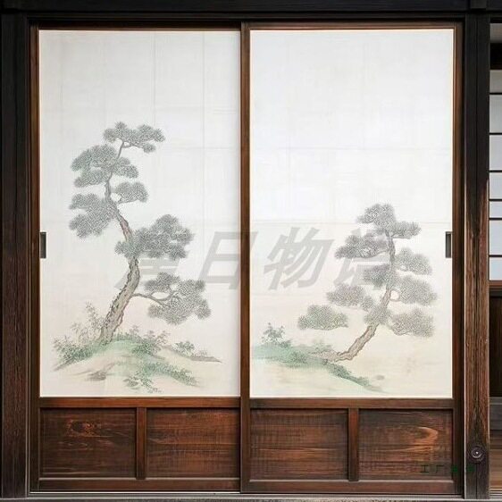 推拉门宋代美学隔断门滑轨道门走入式衣帽间衣橱门实木衣柜门定