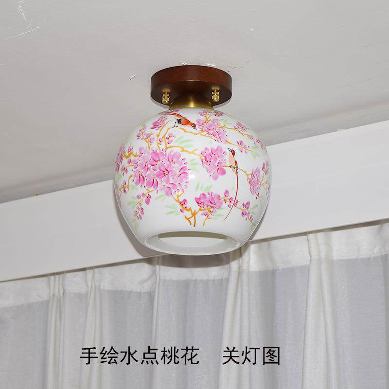 中古新中式古典胡桃色实木全铜陶瓷客厅餐厅过道阳台走廊吸顶灯具