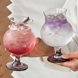 小众ins可爱胖胖高脚杯玻璃杯子啤酒杯大容量饮品饮料杯果汁杯