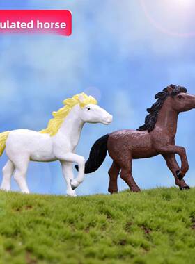 仿真新款骏马小马微景观盆景装饰摆件PVC公仔造景多肉玩偶黑白马
