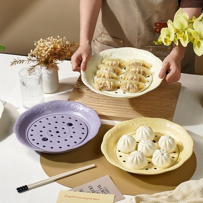 蒸饺盘圆形双层沥水饺子盘
