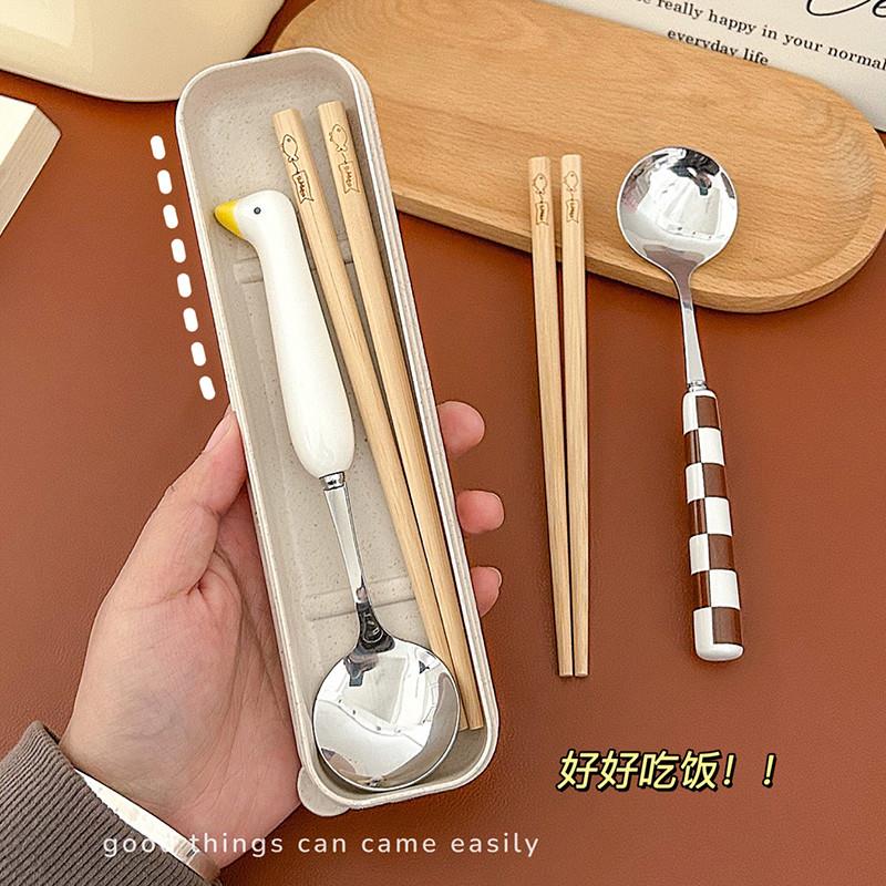 可爱卡通小鸭子木质不锈钢