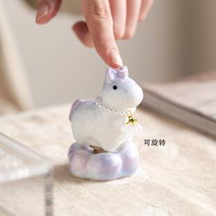 景德镇爆款同款结晶釉转转小马马年可爱小清新茶宠车载摆件送礼