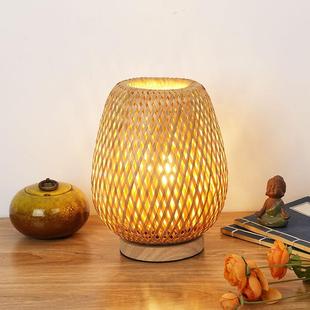 竹编灯笼台灯床头灯卧室ins风温馨灯夜灯民宿复古小台灯竹木