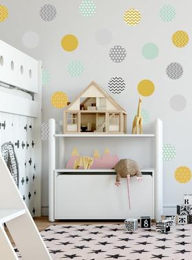 北欧简约黄色灰色芥末绿色圆点墙面贴纸儿童房可移防水墙贴QT010