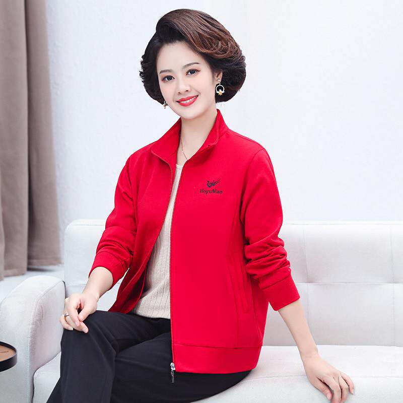 新款中年妈妈春秋装外套洋派上衣中老年人运动服套装女纯棉两件套