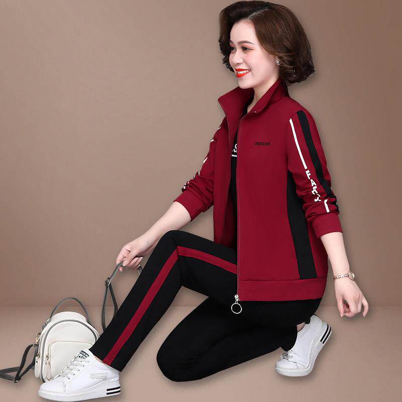 妈妈秋装外套洋气中老年休闲运动服套装女春秋中年大码上衣三件套