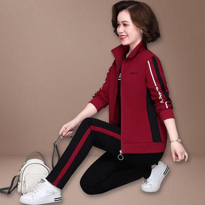 妈妈秋装外套洋气中老年休闲运动服套装女春秋中年大码上衣三件套