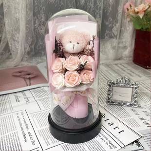 毕业季玫瑰罩玫瑰永生花束礼盒发光香皂花束教师节情人节摆件礼品