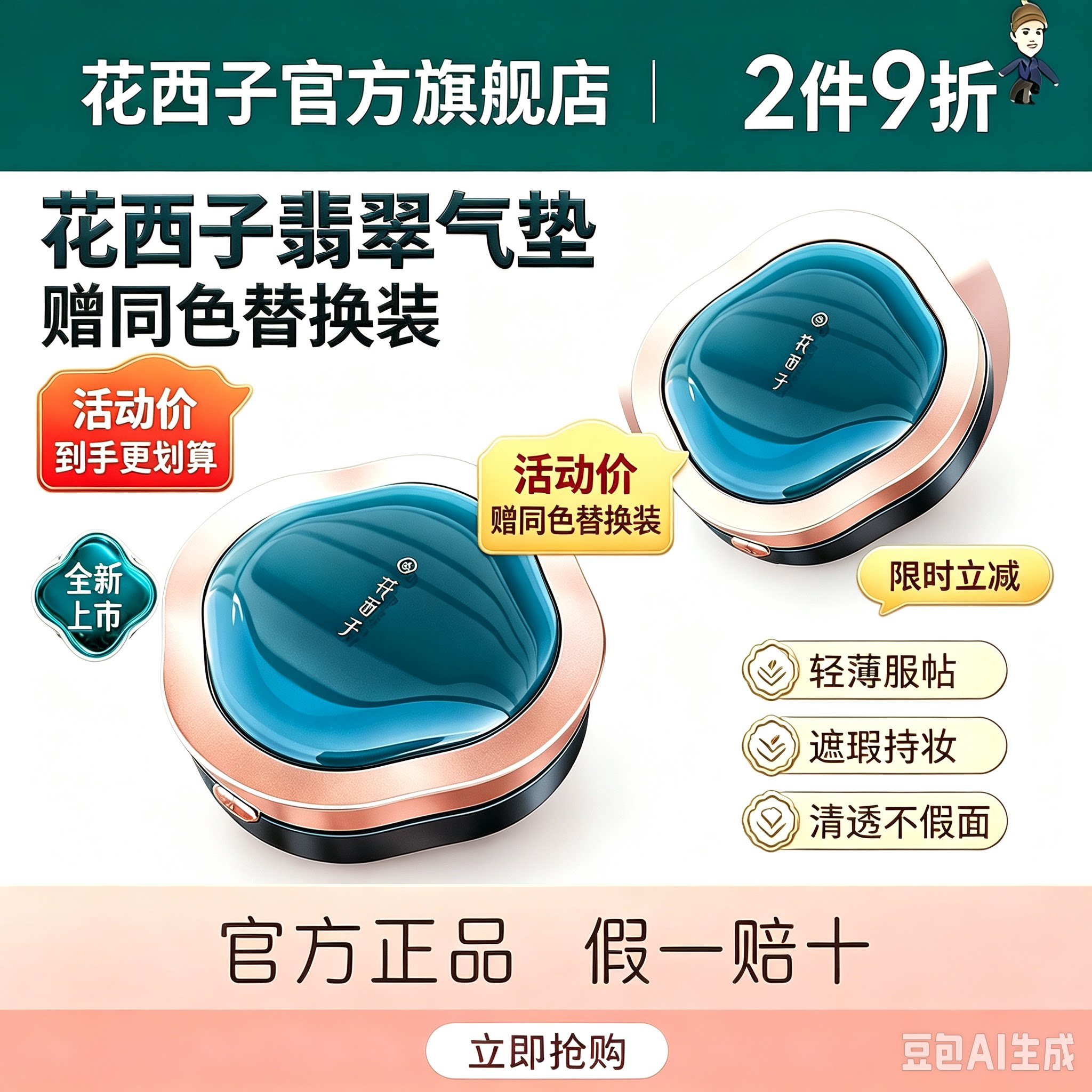 花西子翡翠气垫遮瑕持久不脱妆混油皮粉底液bb霜替换芯官方正品