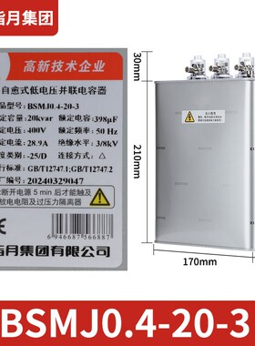 指月自愈式并联电力补偿电容器BSMJ0.45-30-3 30kvar0.4-15 20 25