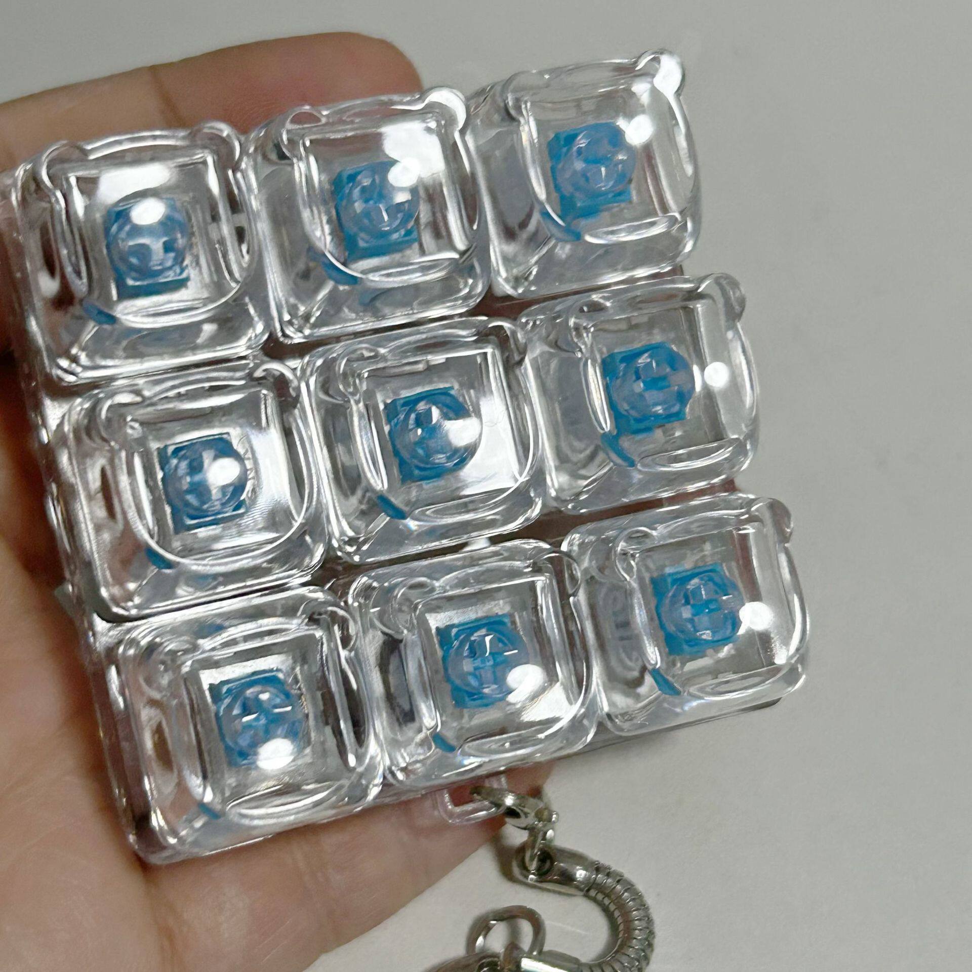 外贸发光透明熊头PC减压按键捏捏钥匙扣印刷自定义图案键盘挂件