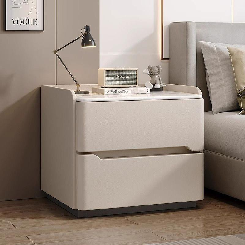 实木轻奢万向轮床头柜现代简约储物柜收纳小型家用卧室岩板超窄柜