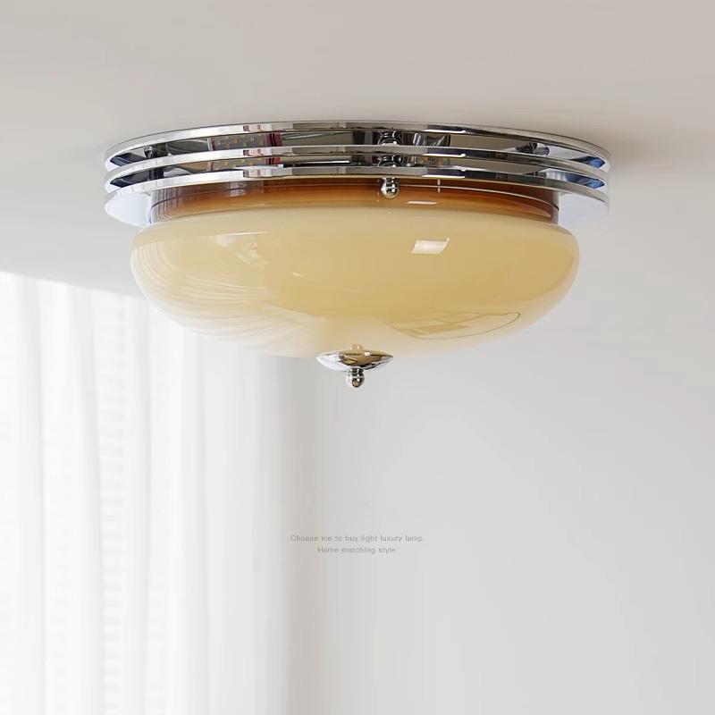 中古卧室吸顶灯包豪斯复古主卧次卧灯奶油风玻璃蛋挞书房吸顶灯