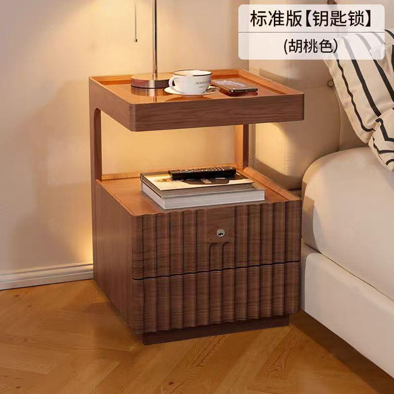 实木多功能床头卧室带锁储物款床头柜边几小型简约中式小型置物架