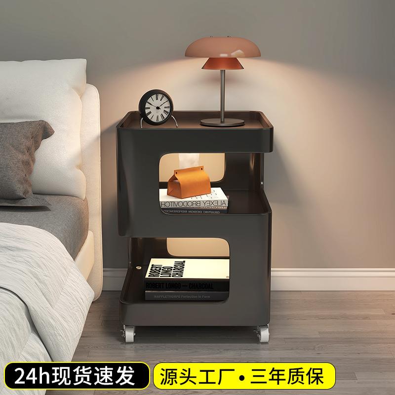 创意小型铁艺床头柜黑色家用卧室2025爆款可移动带灯置物架小边几