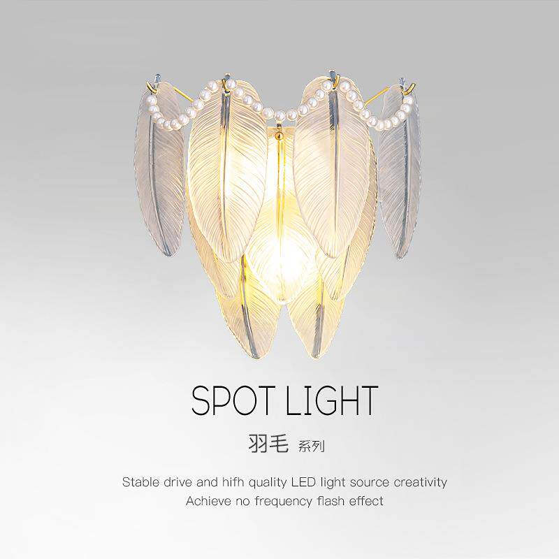 法式奶油风羽毛壁灯主卧室床头灯简约现代客厅背景墙壁灯网红灯具